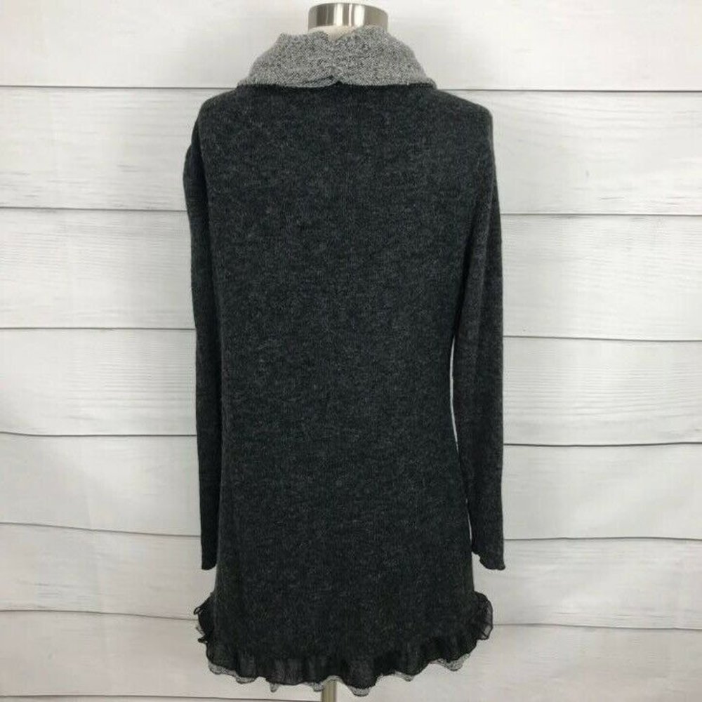 The Pyramid Collection Collared Ruffle Knit Jacket M Asymmetrical Duster Gray - Picture 7 of 10